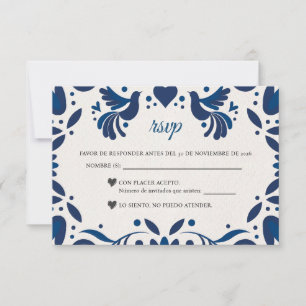 Otomi Blue Floral Elegant Fiesta Spanish Wedding RSVP Card