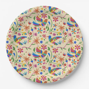 Otomi Colourful Bird & Flowers Pattern cute summer Paper Plate