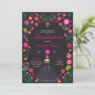 Otomi Embroidery Princess Quinceañera Invitation