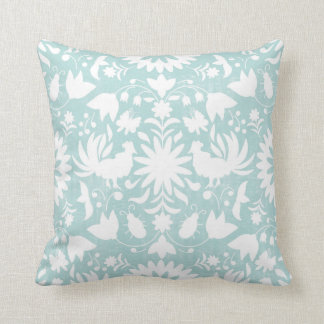Otomi Print, Aqua & White Boho Throw Pillow