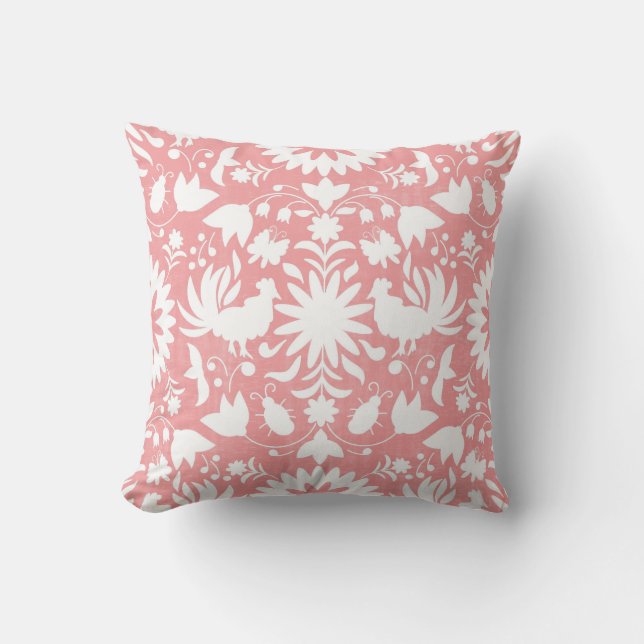 Otomi Print, Pink & White Boho Throw Pillow (Front)