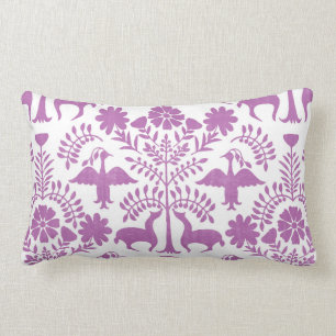 Otomi Print, White & Purple Boho Throw Pillow