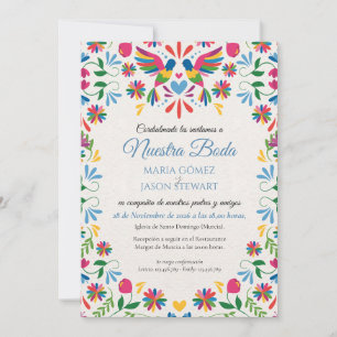 Otomi Tenangos Colourful Floral Spanish Wedding Invitation