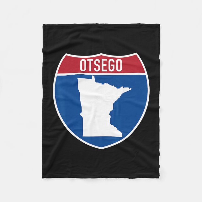 Otsego Minnesota Map Highway Interstate Sign Souve Fleece Blanket (Front)
