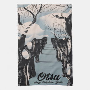 Otsu, japan, Blossom trees travel poster Tea Towel
