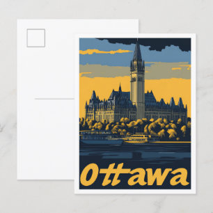 Ottawa Canada Art Vintage Travel Illustration Postcard