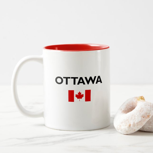 Ottawa Canada Canadian Flag Light-Colour Two-Tone Coffee Mug (With Donut)
