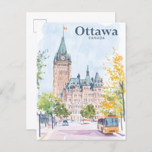 Ottawa Canada Gouache Paint Illustration Travel Postcard