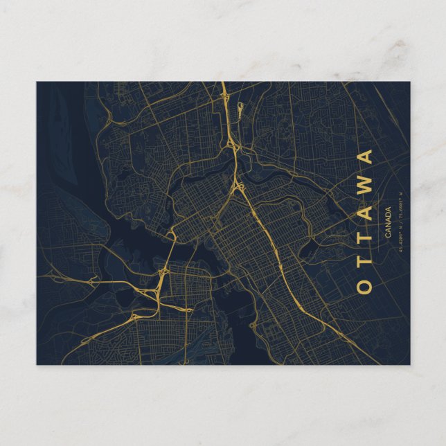 Ottawa Canada Map Minimal Postcard (Front)