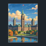 Ottawa Canada Parliament Building, City Skyline Holiday Postcard<br><div class="desc">Capture the charm of Canada’s capital with this beautifully illustrated Ottawa travel postcard. Featuring the iconic Parliament Hill under a vivid sunset sky, this design blends historical architecture with artistic flair. Perfect for sending a greeting, collecting travel memories, or gifting to Canada lovers. Add a stylish piece of Canadian heritage...</div>