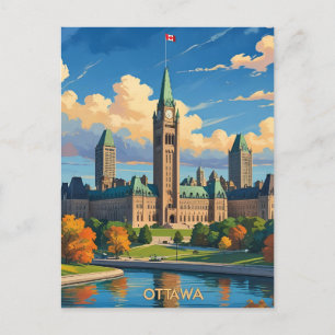 Ottawa Canada Parliament Building, City Skyline Holiday Postcard