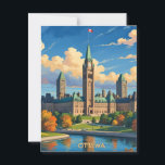 Ottawa Canada Parliament Building, City Skyline Postcard<br><div class="desc">Capture the charm of Canada’s capital with this beautifully illustrated Ottawa travel postcard. Featuring the iconic Parliament Hill under a vivid sunset sky, this design blends historical architecture with artistic flair. Perfect for sending a greeting, collecting travel memories, or gifting to Canada lovers. Add a stylish piece of Canadian heritage...</div>