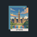 Ottawa Canada Parliament Building, City Skyline Postcard<br><div class="desc">Capture the charm of Canada’s capital with this beautifully illustrated Ottawa travel postcard. Featuring the iconic Parliament Hill under a vivid sunset sky, this design blends historical architecture with artistic flair. Perfect for sending a greeting, collecting travel memories, or gifting to Canada lovers. Add a stylish piece of Canadian heritage...</div>