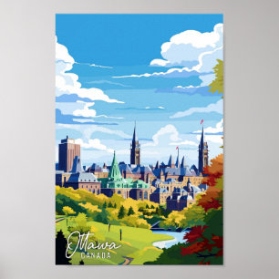 Ottawa Canada vintage art travel illustration Poster