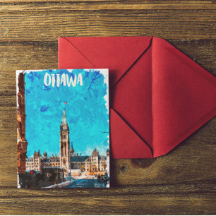 Ottawa Canada Vintage Travel Watercolor Postcard