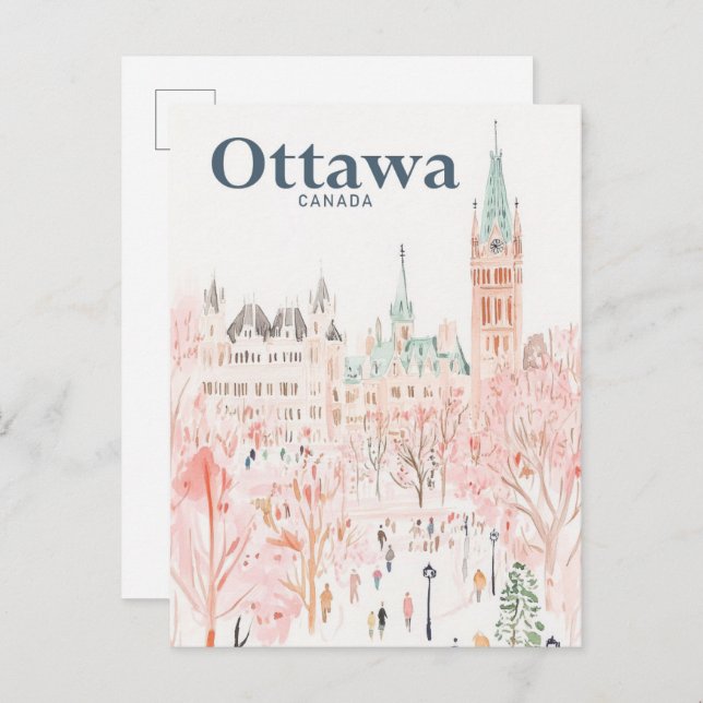 Ottawa Canada Watercolor Painting Travel Postcard (Front/Back)