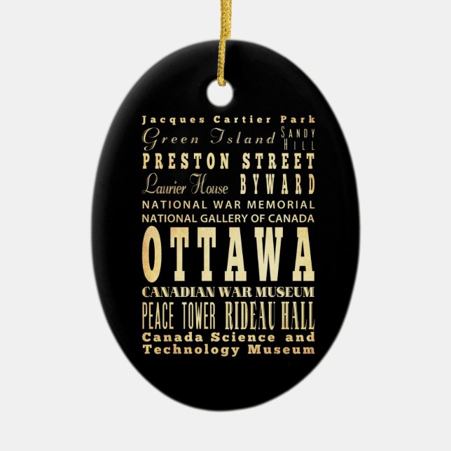 Ottawa City of Canada Typography Art Ceramic Tree Decoration (Front)