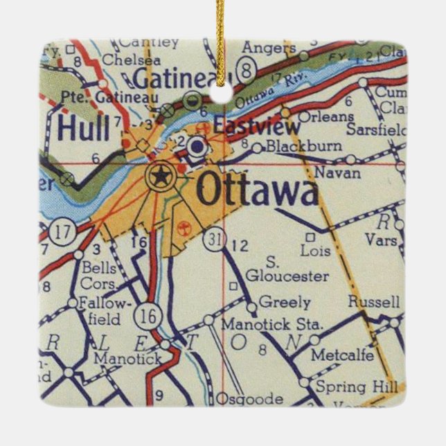 Ottawa ON Vintage Map Ceramic Ornament (Back)