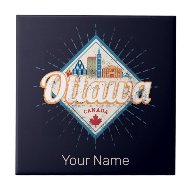 Ottawa Skyline Ontario Retro Canada Vintage Tile (Front)
