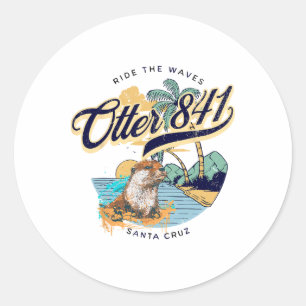 Otter 841 Surfing Otter 841 California Surf Board  Classic Round Sticker