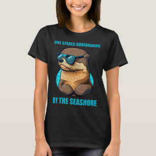 Otter 841 Surfing Otter She Steals Surfboards Cali T-Shirt