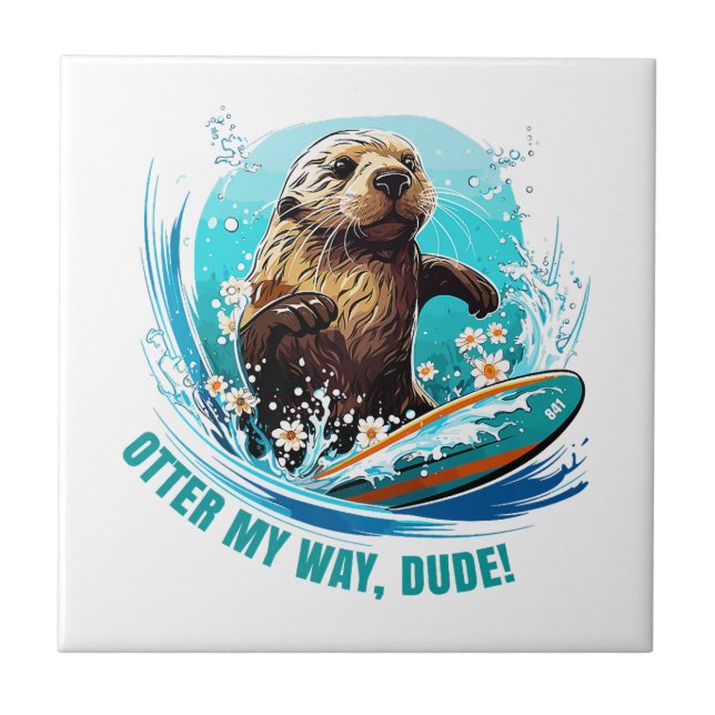 Otter 841 Surfing Otter She Steals Surfboards Otte Tile (Front)