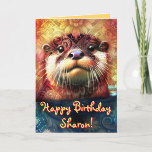 Otter Abstract Floral Personalised Birthday Card