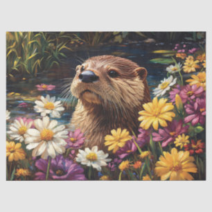 Otter and Colourful Wildflowers Spring Decoupage Tissue Paper