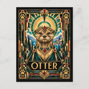 Otter, Art Deco Wildlife Postcard