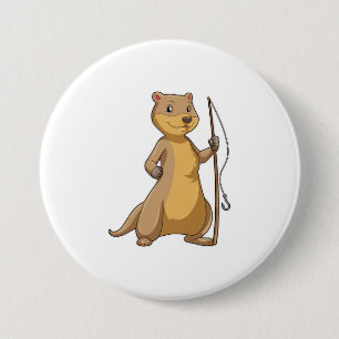 Otter as Fisher with Fishing rod 7.5 Cm Round Badge