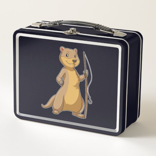 Otter as Fisher with Fishing rod Metal Lunch Box (Front)