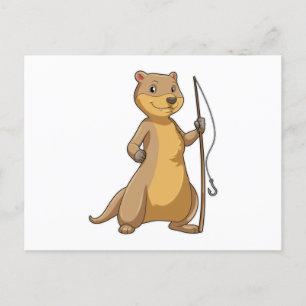 Otter as Fisher with Fishing rod Postcard