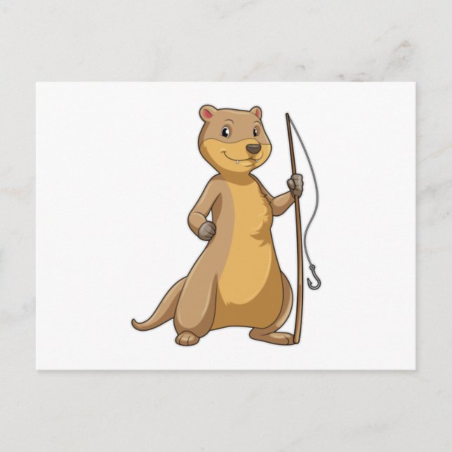 Otter as Fisher with Fishing rod Postcard (Front)