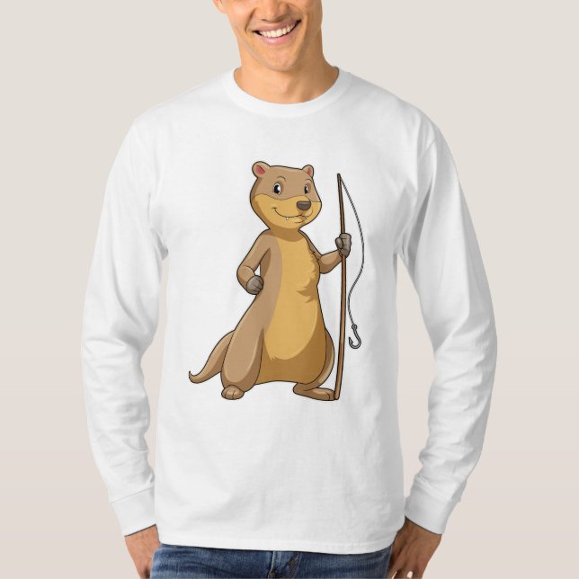 Otter as Fisher with Fishing rod T-Shirt (Front)