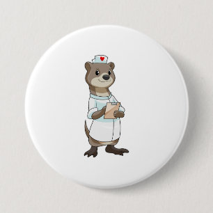 Otter as Nurse with Heart 7.5 Cm Round Badge