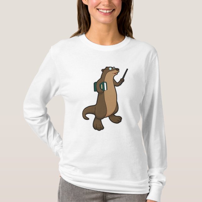 Otter as Teacher with Book & Pointer T-Shirt (Front)