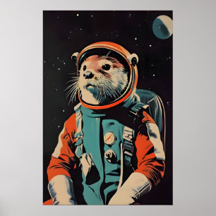 Otter Astronaut Poster, Otter Retro Print, Otter Poster