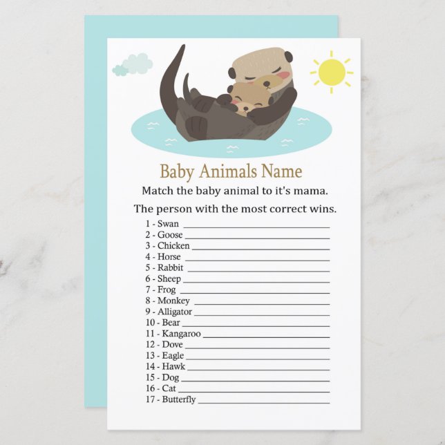 Otter Baby Animals Name Game (Front/Back)