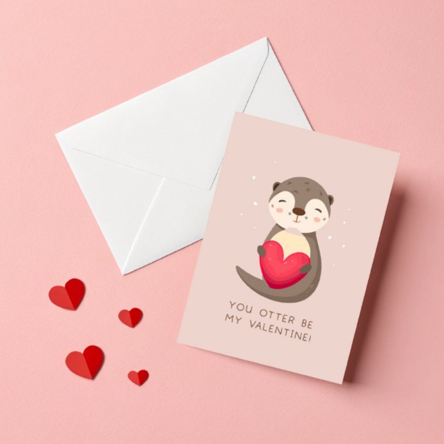 Otter be my valentine Punny Cute Kids Valentine's  Holiday Card (Creator Uploaded)
