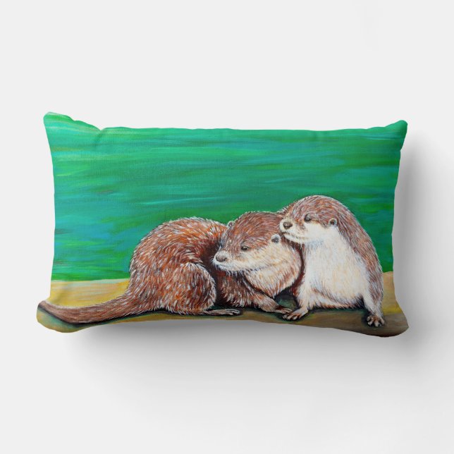Otter Best Friends Painting Lumbar Cushion (Front)