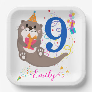 Otter Birthday Girl Party Colorful Balloons Theme  Paper Plate