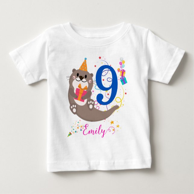 Otter Birthday Girl Party Colourful Balloons Theme Baby T-Shirt (Front)