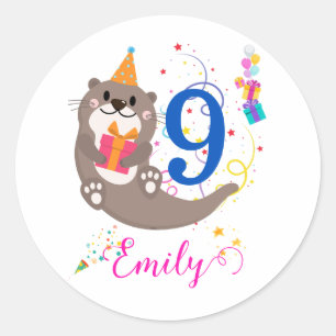 Otter Birthday Girl Party Colourful Balloons Theme Classic Round Sticker