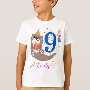 Otter Birthday Girl Party Colourful Balloons Theme T-Shirt