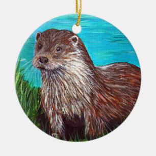 Otter by a River Ceramic Tree Decoration