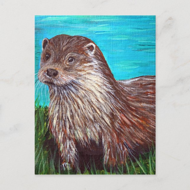 Otter by a River Painting Postcard (Front)