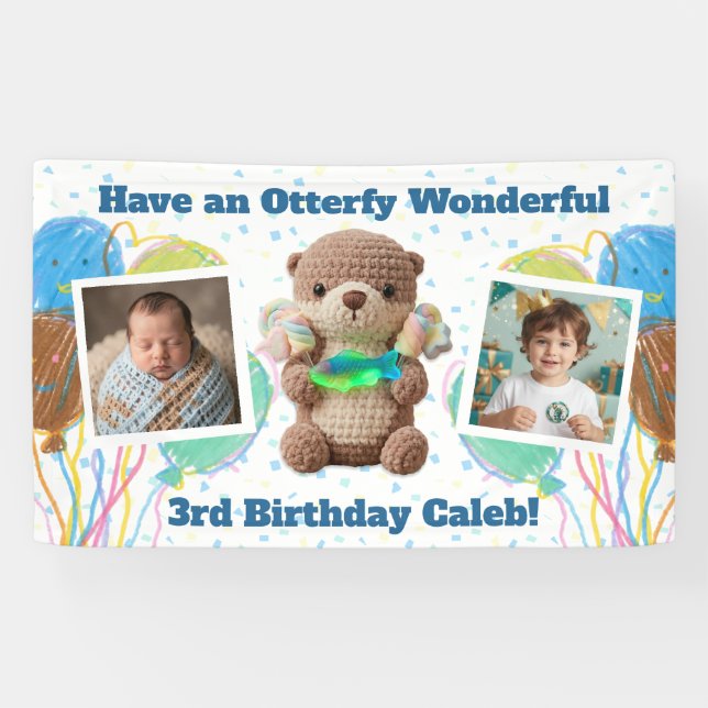 Otter & Candy Themed Birthday Boy Personalised Banner (Horizontal)