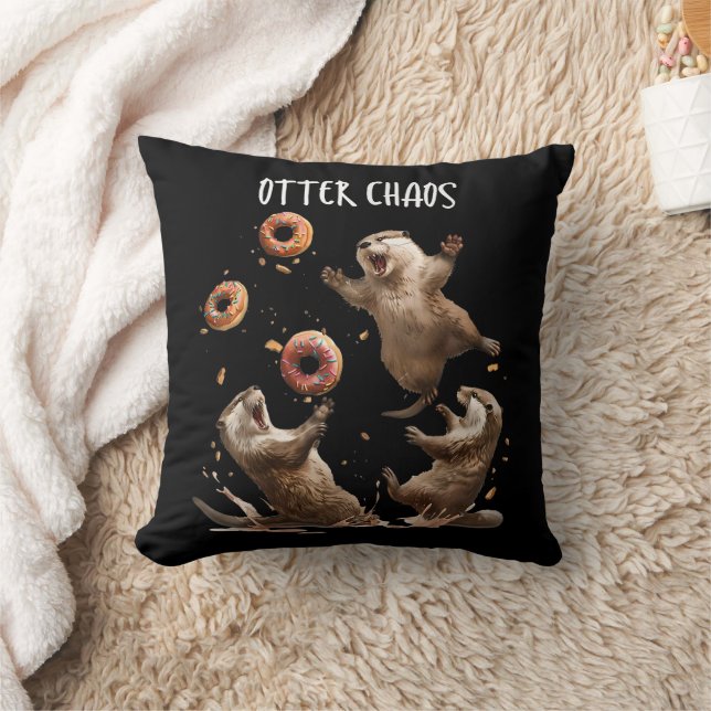 Otter Chaos Funny Bagel Fighting Sea Otters Pun An Cushion (Blanket)