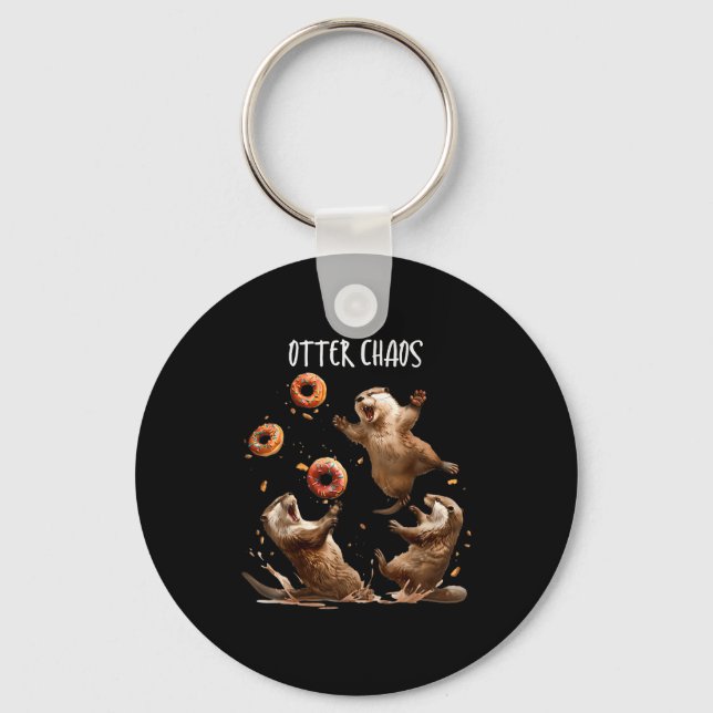 Otter Chaos Funny Bagel Fighting Sea Otters Pun An Key Ring (Front)
