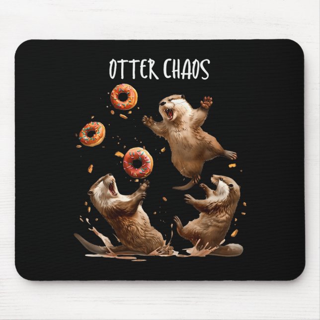 Otter Chaos Funny Bagel Fighting Sea Otters Pun An Mouse Pad (Front)
